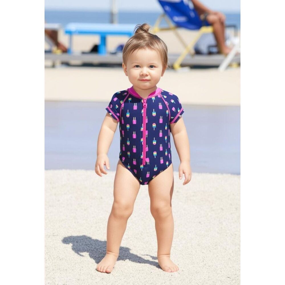 Sol Swim One Piece Zipper Front Ice Cycle Print Swimsuit Size 12 Months